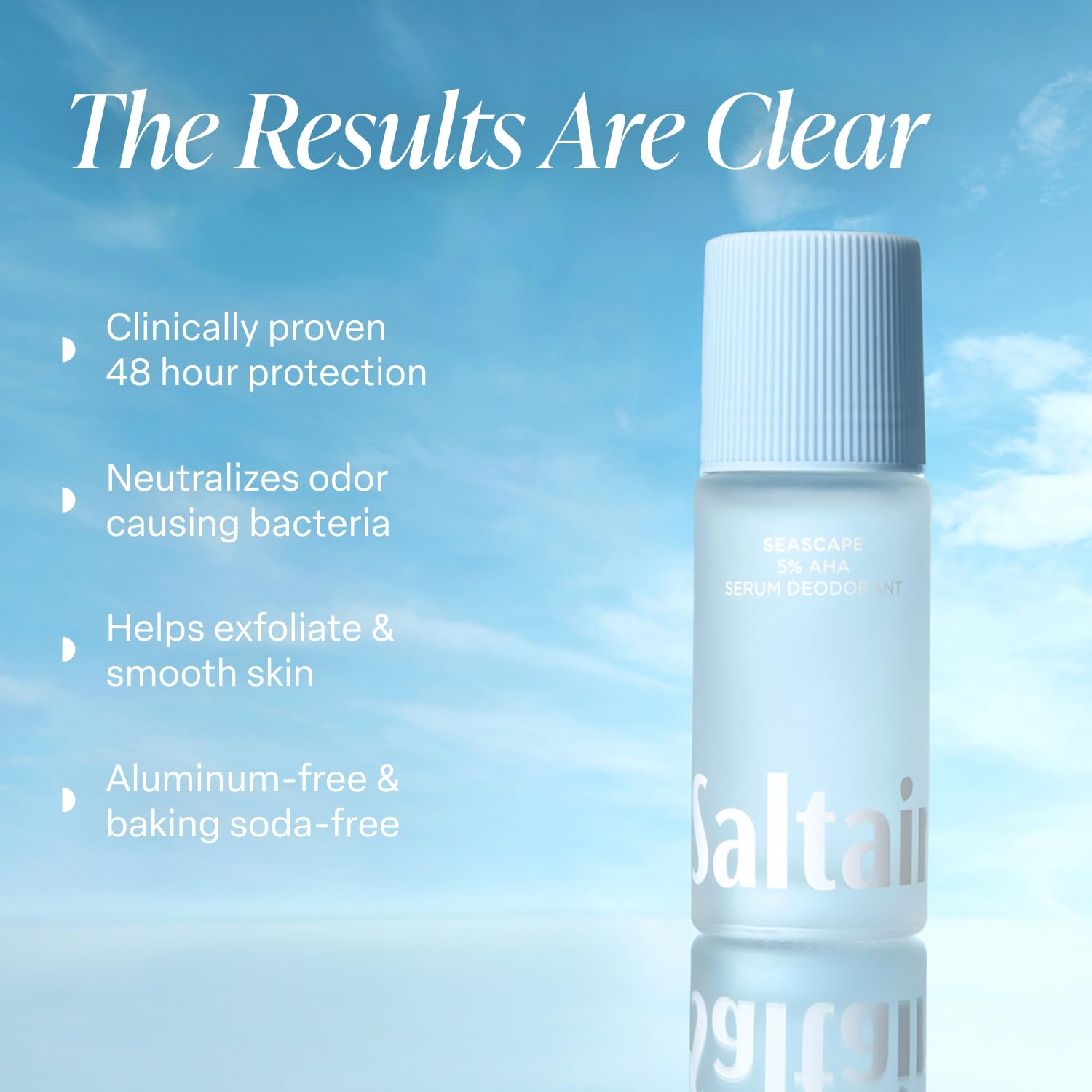 Saltair Serum Deodorant Seascape roller close-up showing smooth glide.