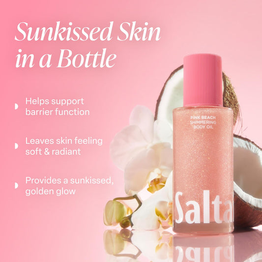 Saltair Pink Beach fragrance bottle highlights coconut vanilla scent for daily mood