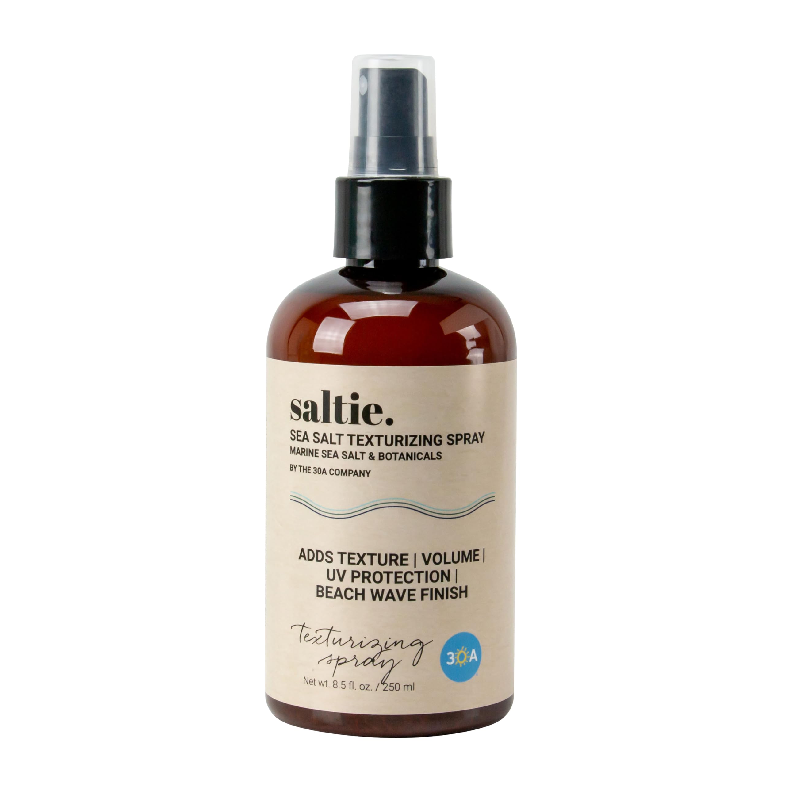 Saltie by 30A Sea Salt Texturizing Spray bottle for quick beachy texture.
