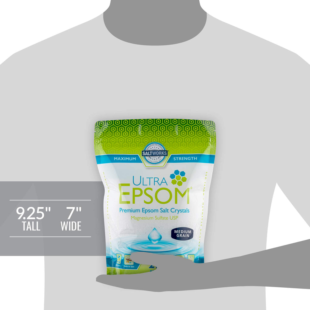 SaltWorks Ultra Epsom medium grain bath salt for refreshing foot soaks.