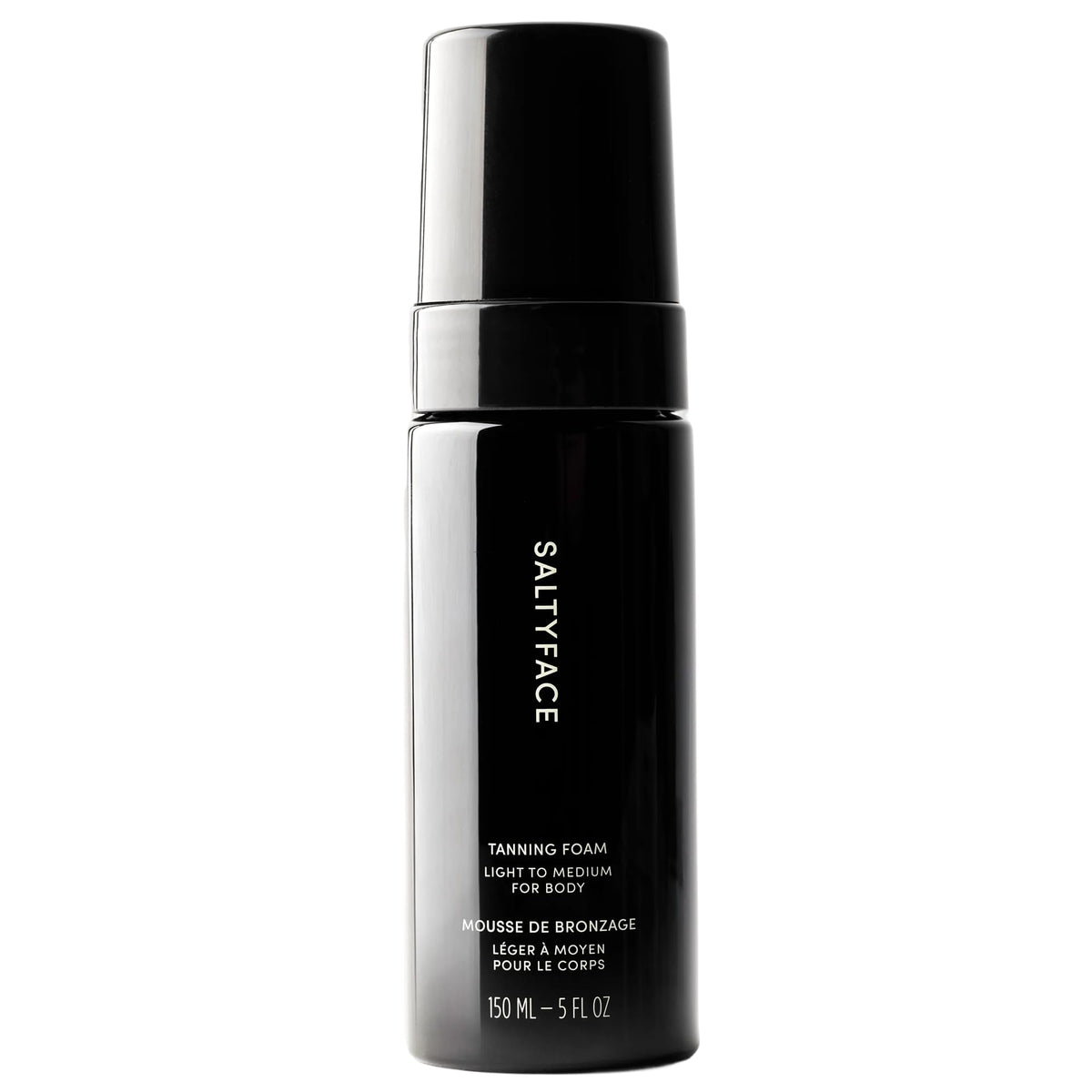 Saltyface tanning foam bottle in light-to-medium shade for an even, transfer-free glow.
