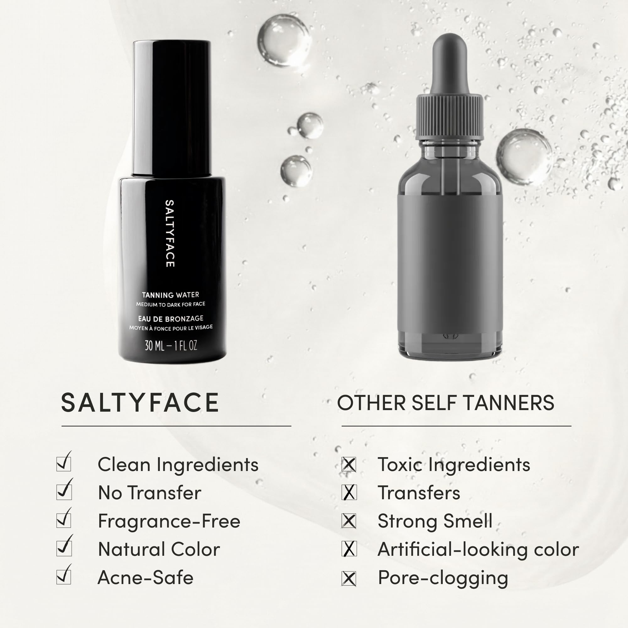 SALTYFACE Tanning Water on the chest for natural tone
