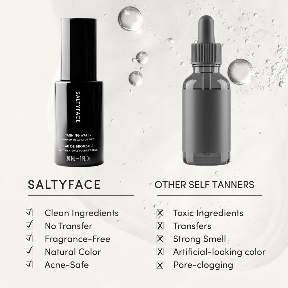 SALTYFACE Tanning Water on the chest for natural tone