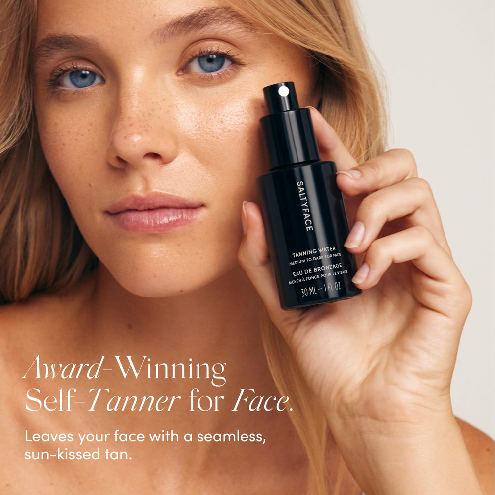 SALTYFACE tanning water fine mist enables effortless, streak-free application
