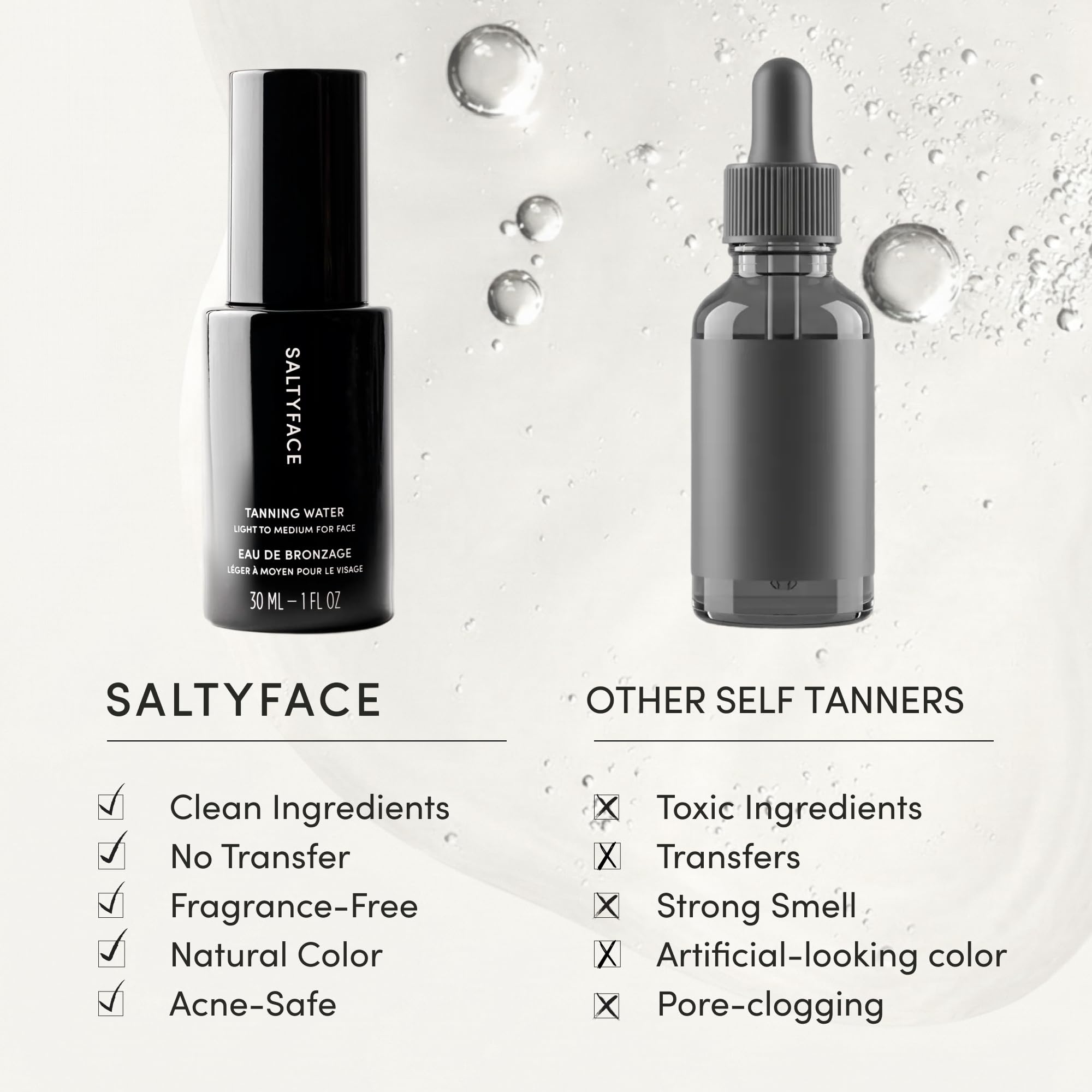 SALTYFACE tanning water neck chest application creates a unified glow