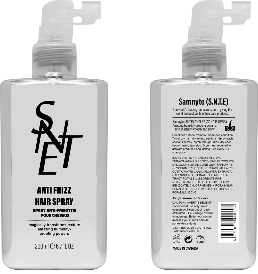 Samnyte smoothing spray daily-use bottle fits into quick morning routines.