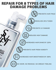 Samnyte smoothing spray bottle highlights shine while reducing frizz during daily styling.