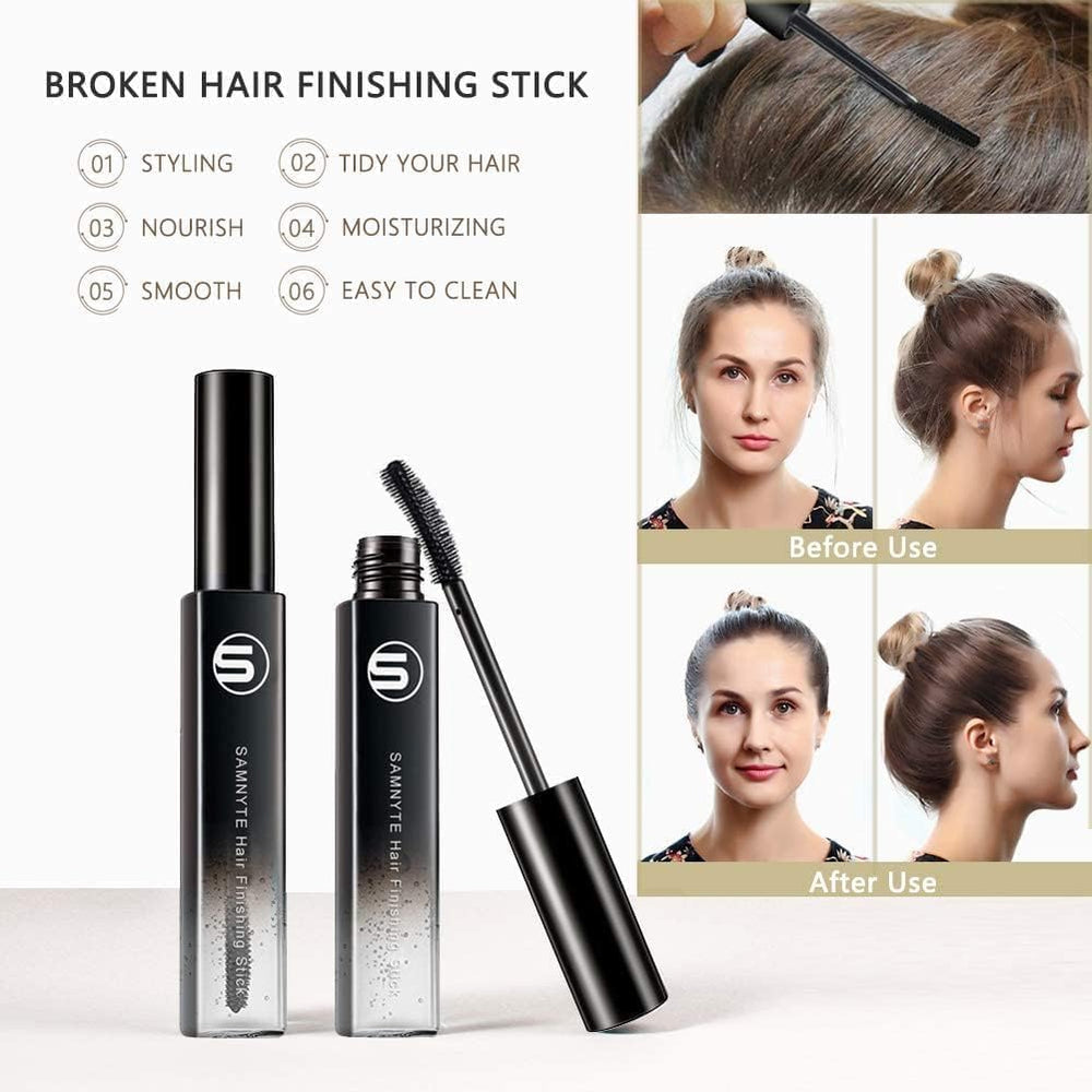 Samnyte hair finishing stick for precise stray hair touch-ups.