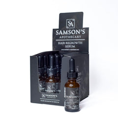 Samson's Apothecary hair regrowth serum bottle with clean label for daily use.