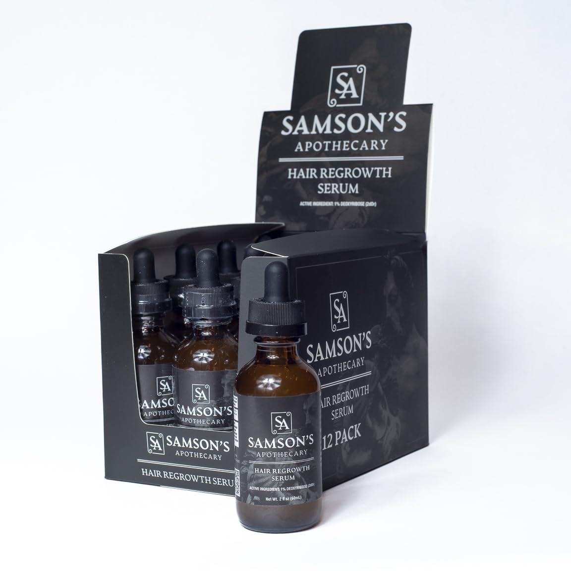 Samson's Apothecary serum dropper close-up for precise thinning-area application.