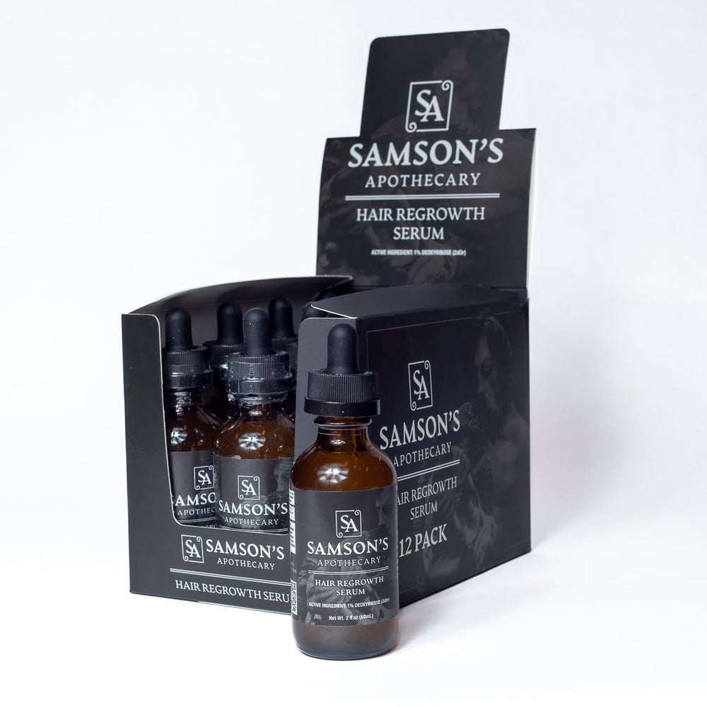 Samson's Apothecary serum dropper close-up for precise thinning-area application.
