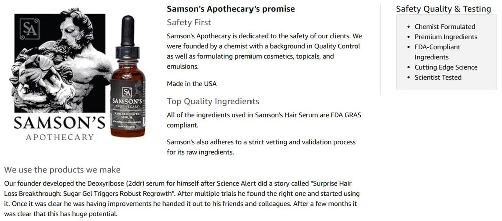 Samson's Apothecary packaging highlighting compact 30 mL bottle.