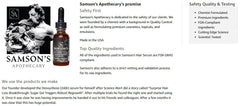 Samson's Apothecary packaging highlighting compact 30 mL bottle.