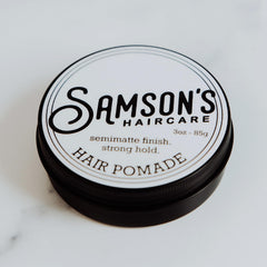 Samson's Haircare Pomade with nourishing oils supports hydrated, healthier-looking hair while you style