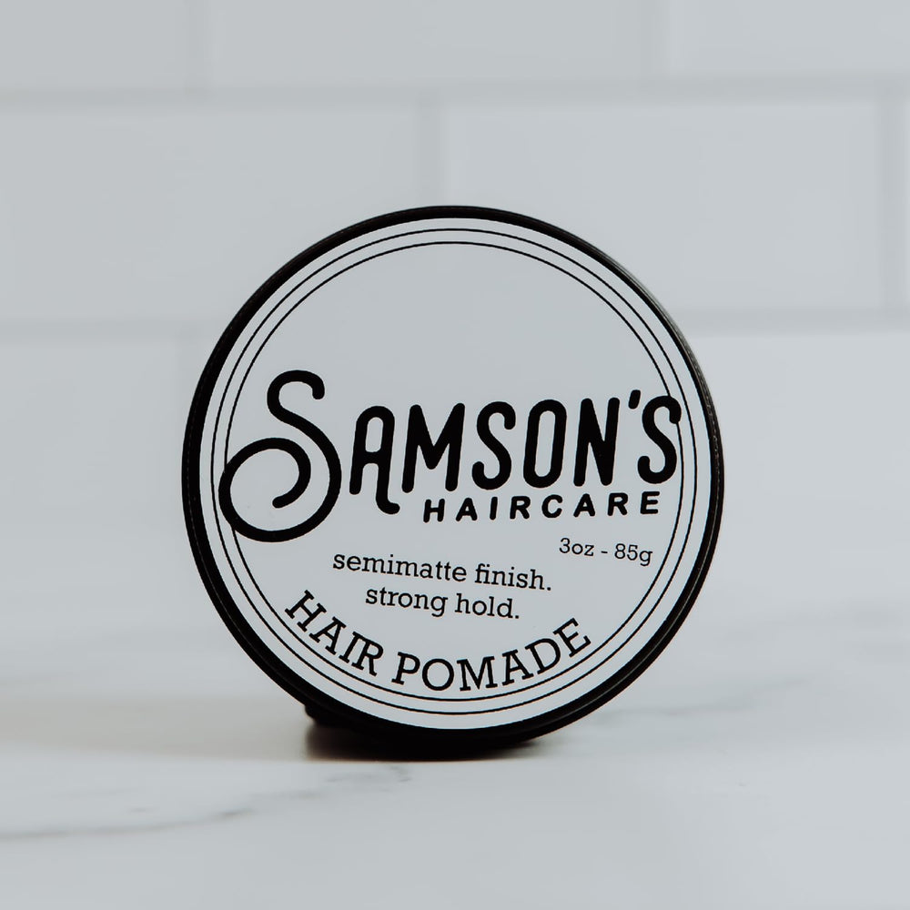 Samson's Haircare Pomade sleek shine image shows natural-looking finish for classic looks