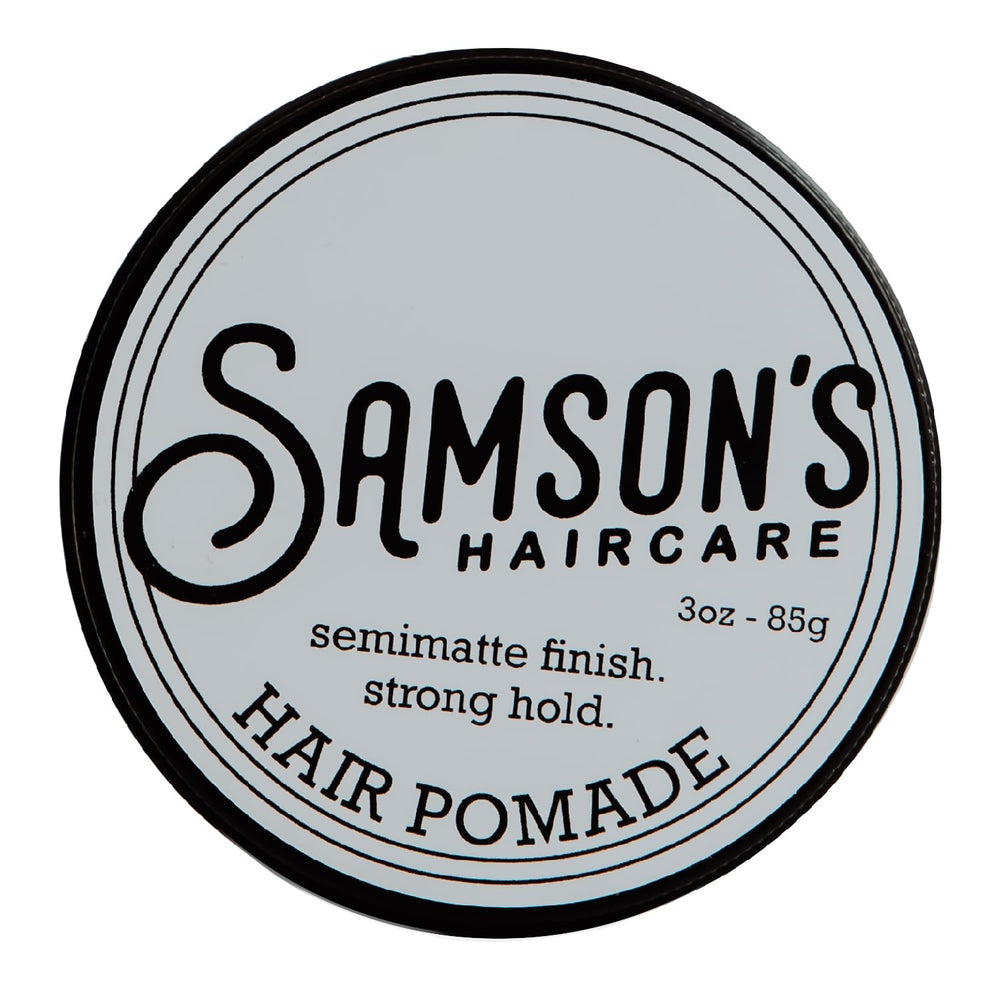 Samson's Haircare Pomade strong hold bottle for all-day style versatility