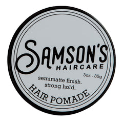 Samson's Haircare Pomade strong hold bottle for all-day style versatility