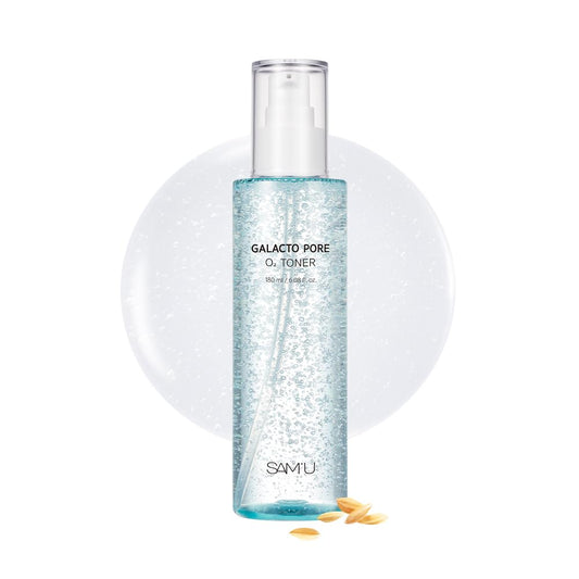 SAM'U Galacto Pore O2 Toner bottle showing oxygen bubbles for fresh skin