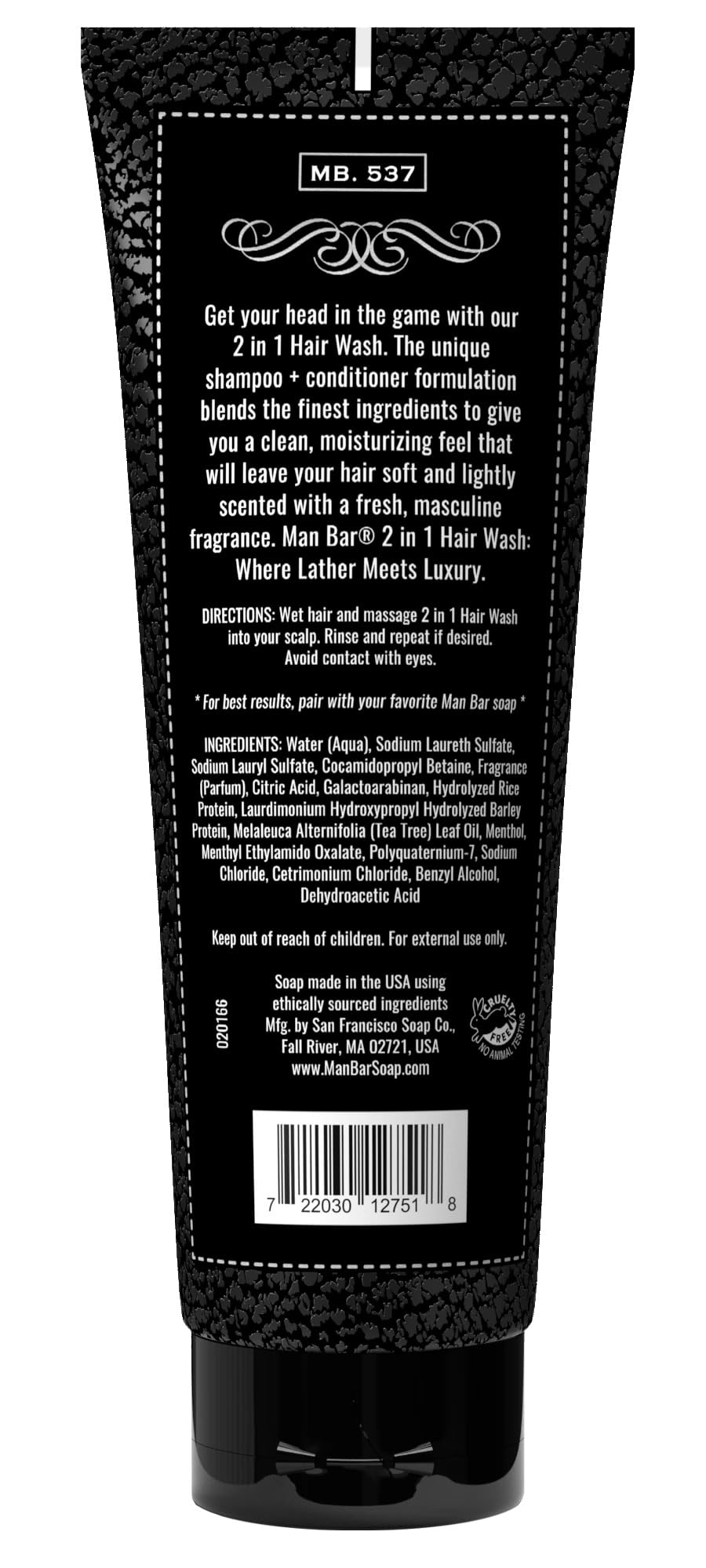 San Francisco Soap Company 2-in-1 hair wash lather forming a rich foam for grooming.