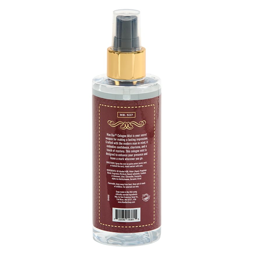 San Francisco Soap Company MAN BAR mist on spray closeup ready for daily use.