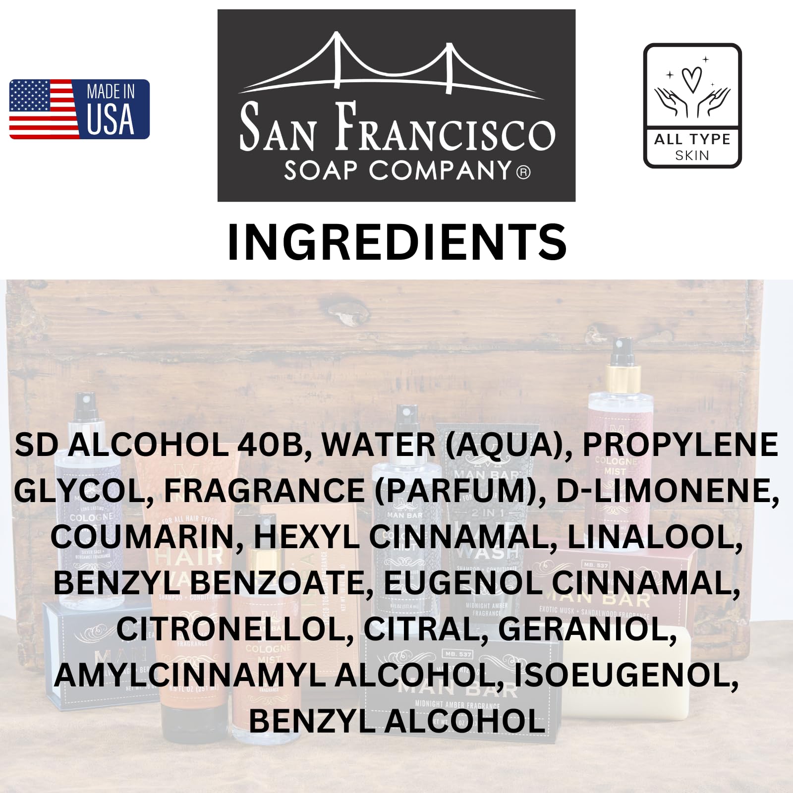 San Francisco Soap Company MAN BAR label emphasizes masculine appeal and quality.