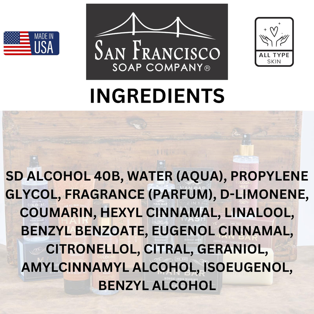 San Francisco Soap Company MAN BAR label emphasizes masculine appeal and quality.