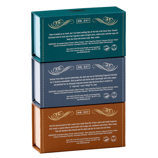 San Francisco Soap Company Man Bar Peppered Patchouli close-up with bold fragrance notes.