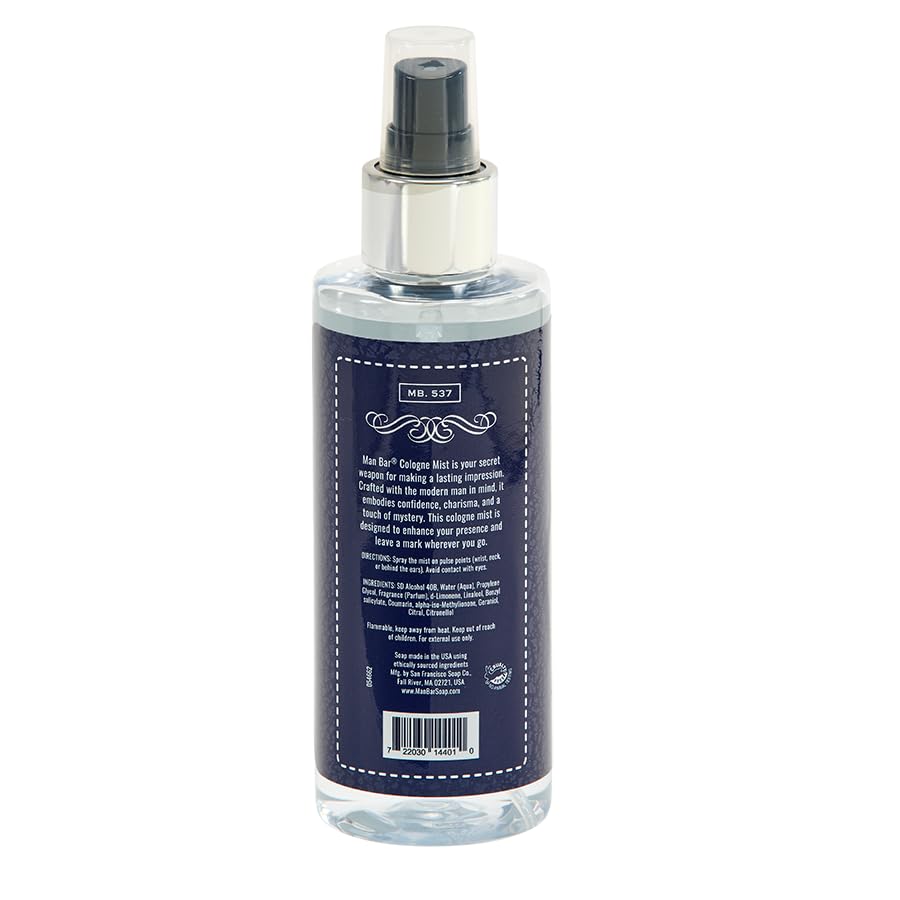 San Francisco Soap Company MAN BAR spray on pulse points for lasting fragrance.
