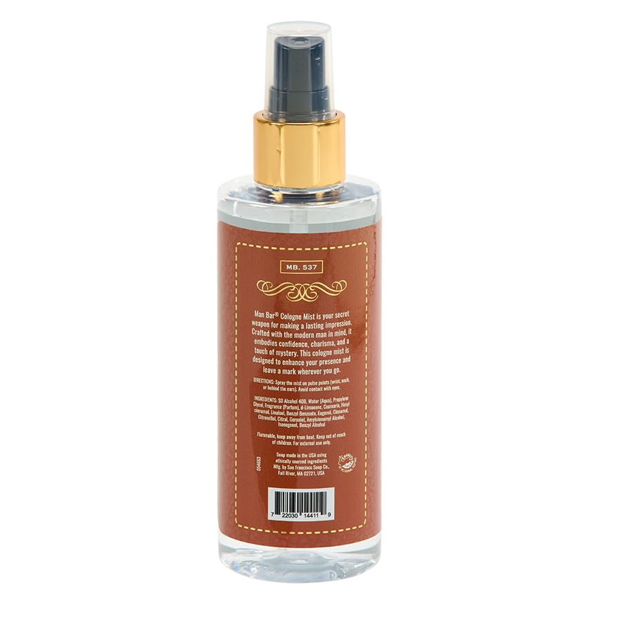 San Francisco Soap Company MAN BAR label highlights orange zest and cardamom notes.