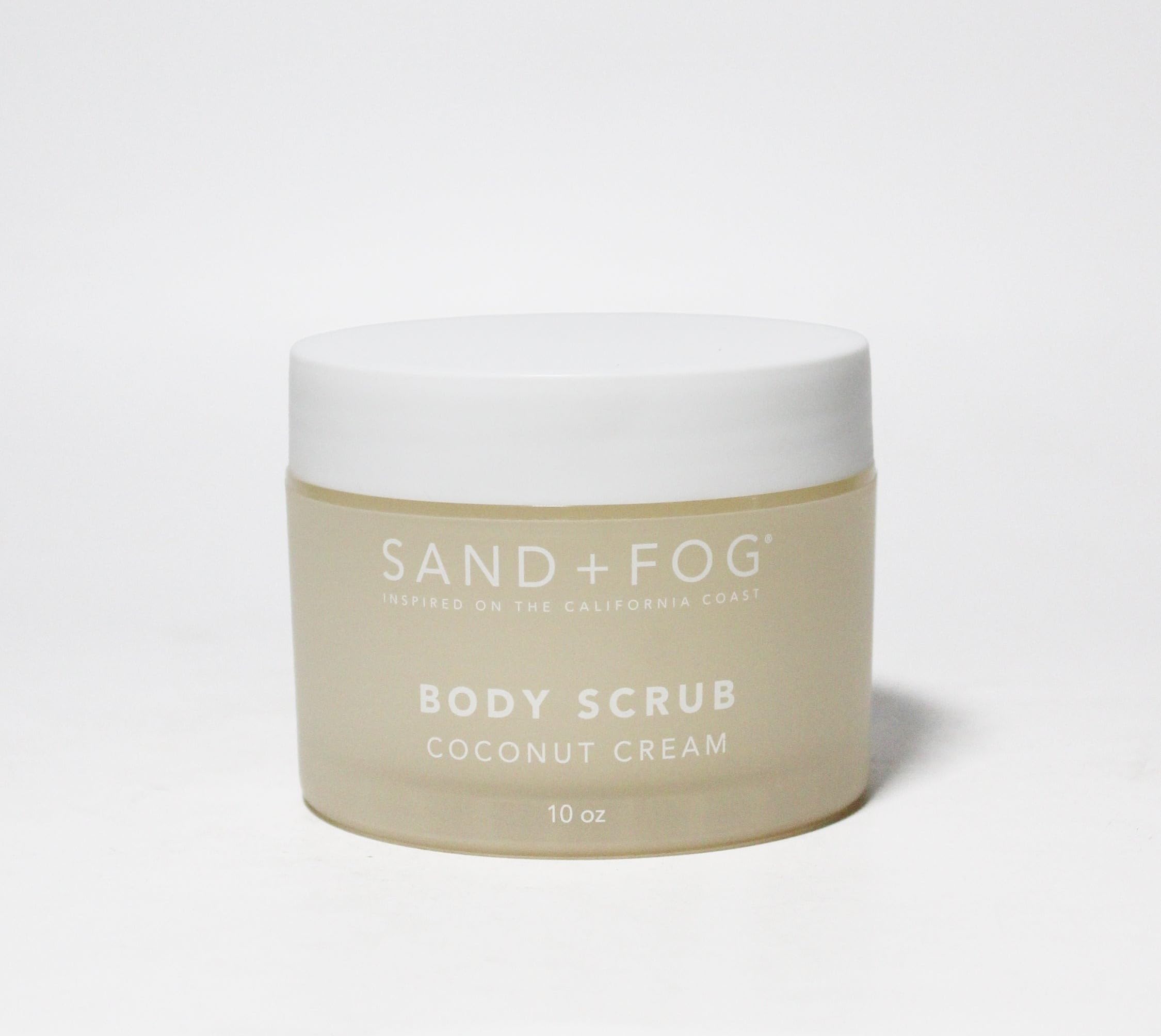 Sand + Fog Coconut Cream Body Scrub bottle for smoother, nourished skin.