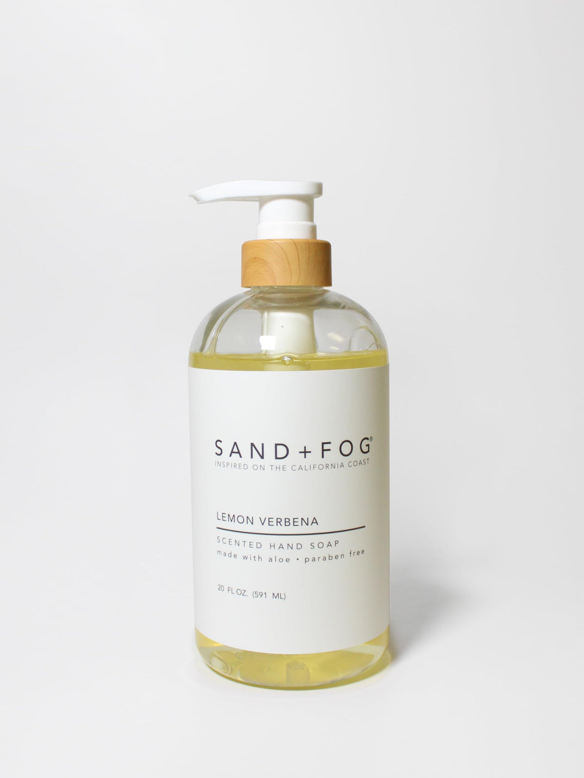 Sand + Fog Lemon Verbena bottle pour demonstrates easy dispensing and refreshing scent.