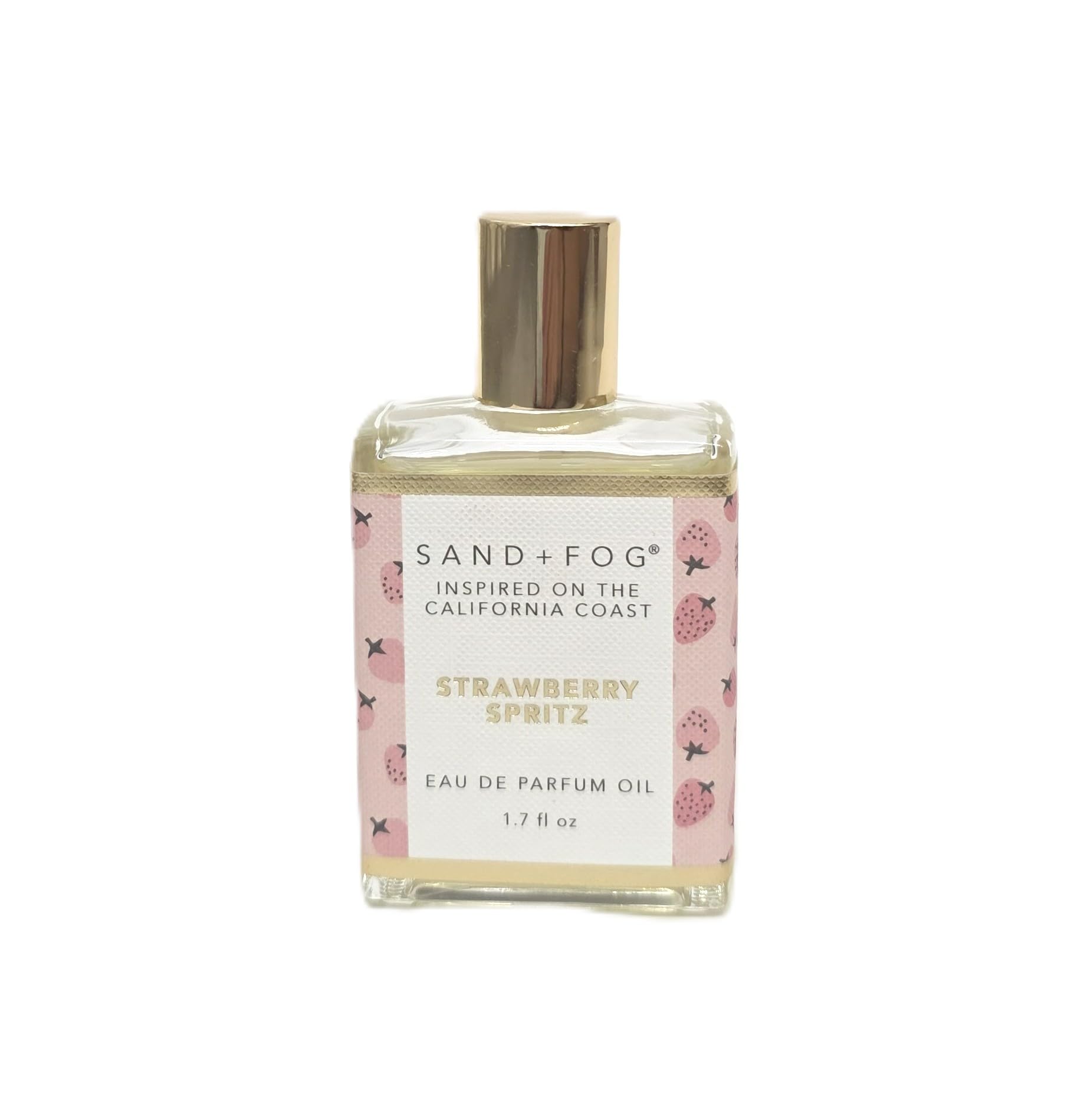 Sand + Fog Strawberry Spritz bottle with strawberry motif, refreshing, lasting aroma.