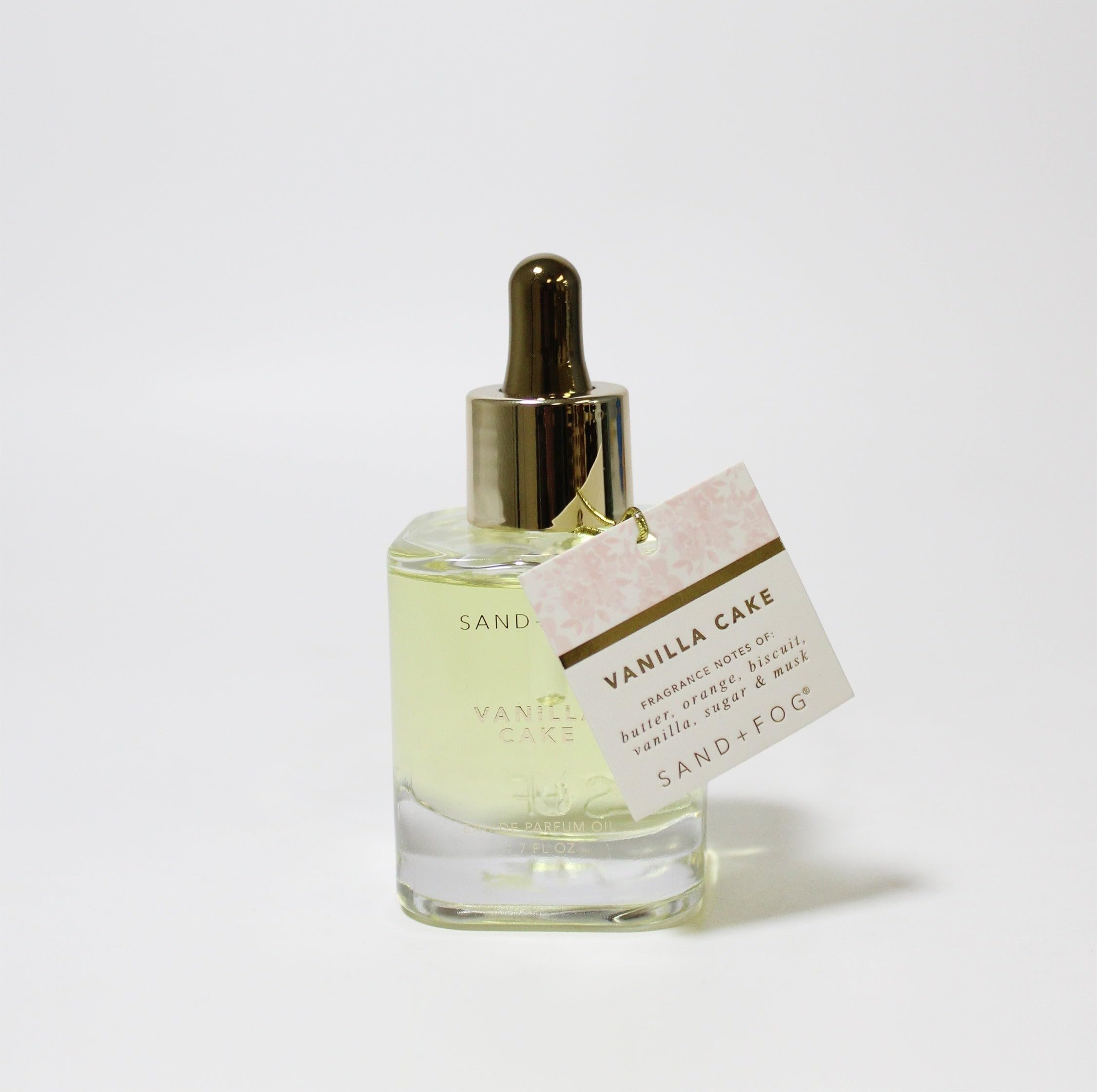 Sand + Fog Vanilla Cake parfum oil dropper ready for targeted, precise application