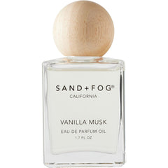 Sand + Fog Vanilla Musk roll-on bottle showing warm, long-lasting fragrance close to the skin