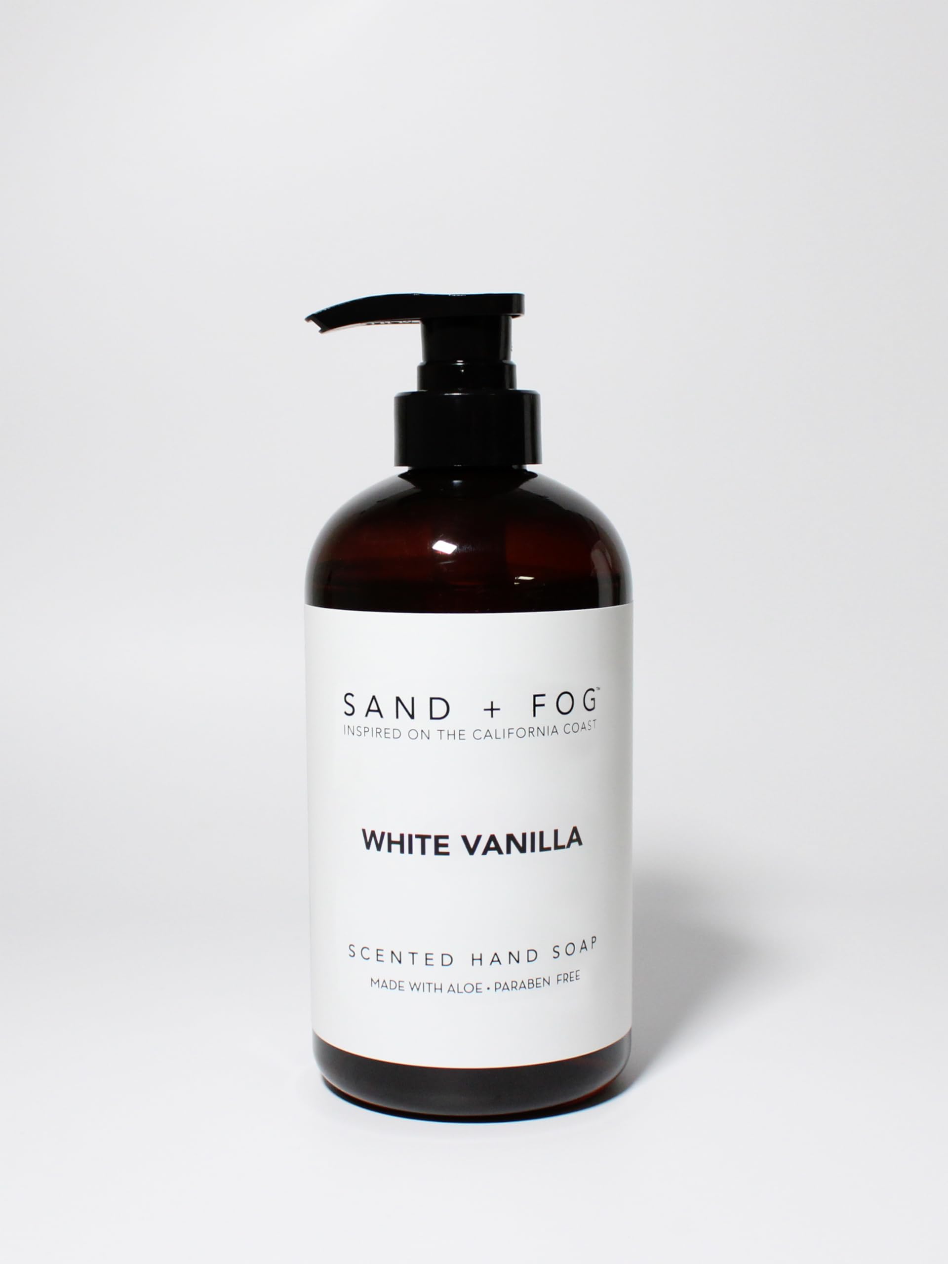 Sand + Fog White Vanilla bottle closeup showing nourishing hand care