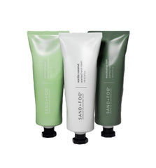 Sand + Fog hand cream trio in gift-pack packaging, ready for gifting.