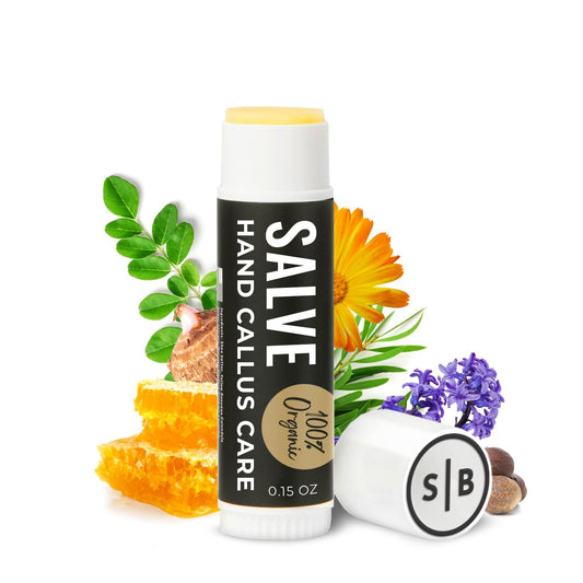 SandBar Callus Salve bottle closeup showing quick-absorption formula for on-the-go relief