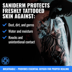 Applying Saniderm bandage step-by-step on a fresh tattoo