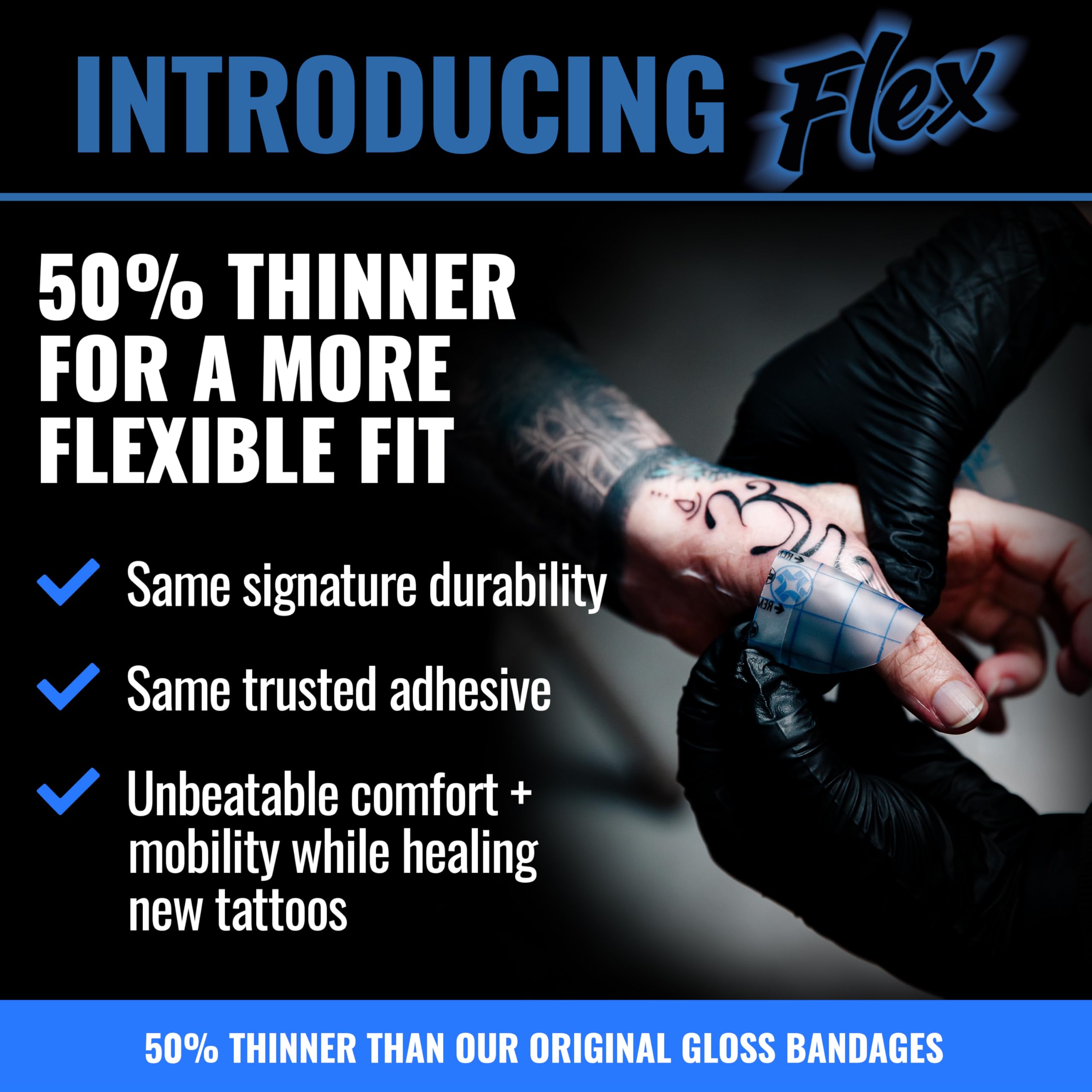 Saniderm Flex ultraflexible bandage provides comfortable wear on joints.