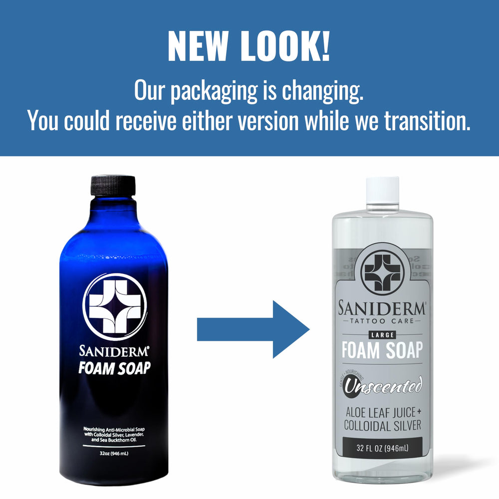 Creamy foam from Saniderm soap enabling easy tattoo cleansing.