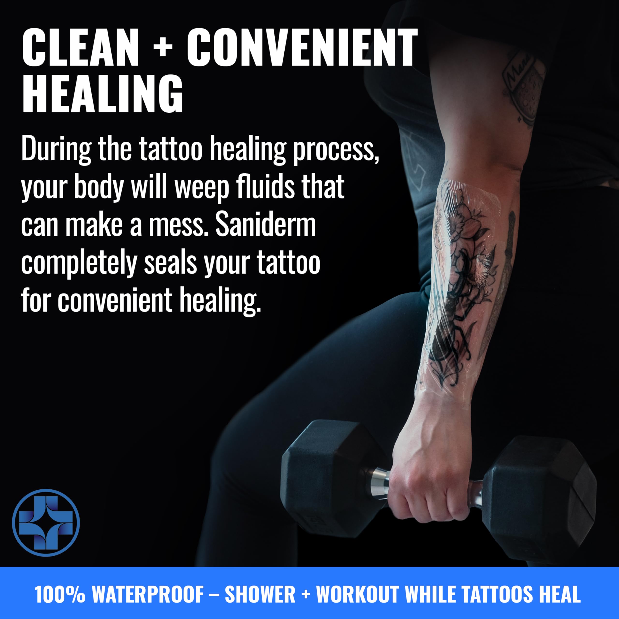 Saniderm Original bandage application shown for mess-free aftercare.
