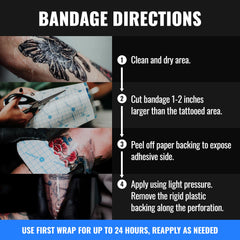 Saniderm sealed sterile packaging emphasizes hygiene for tattoo care.