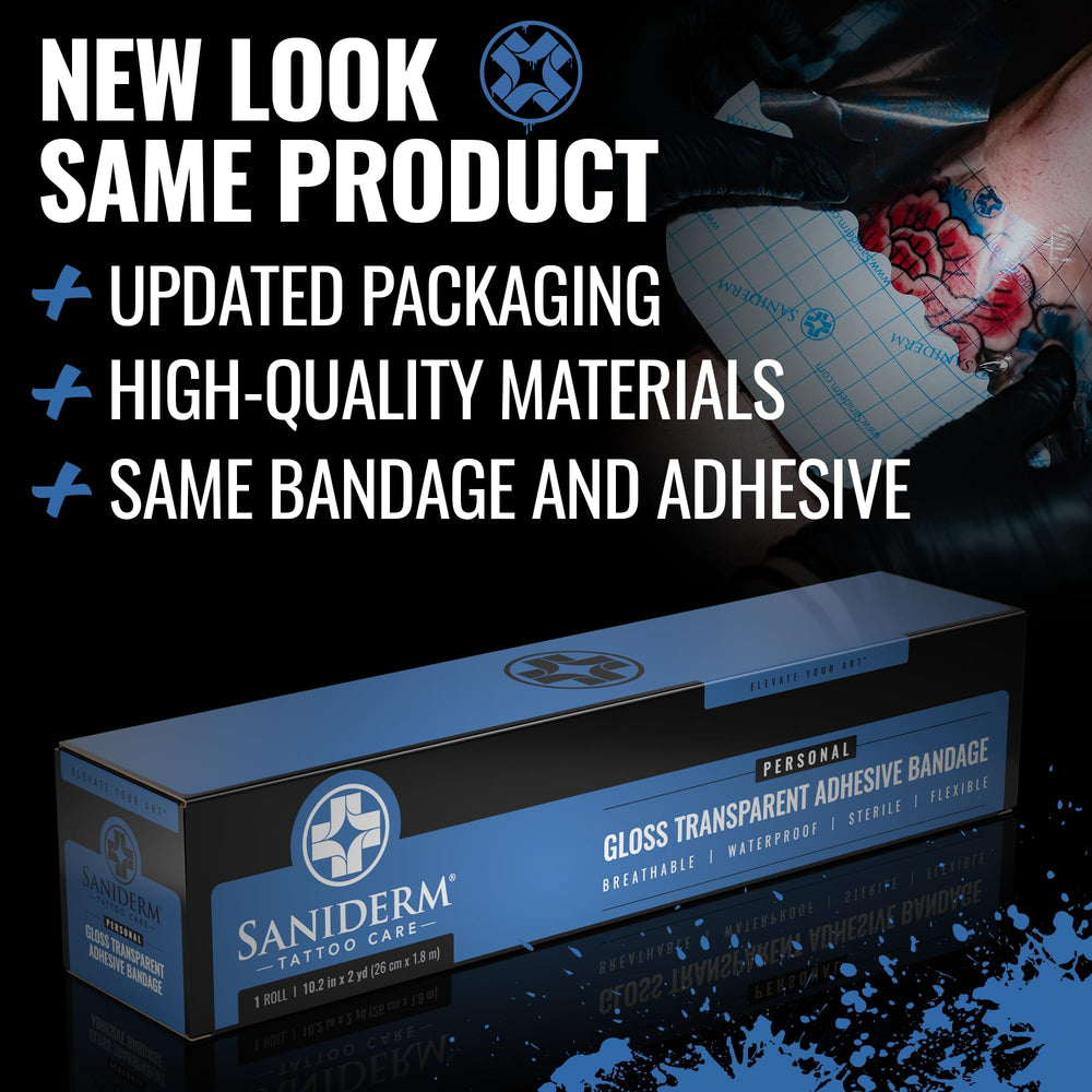 Saniderm waterproof bandage protects a fresh tattoo while showering.