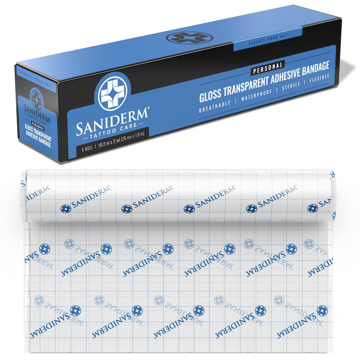 Saniderm Original tattoo bandage applied to skin supports clean healing.