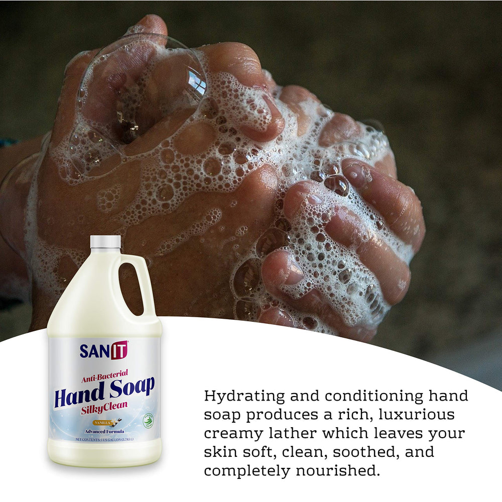 Aloe vera droplets in Sanit Silky Clean formula provide gentle skin care.