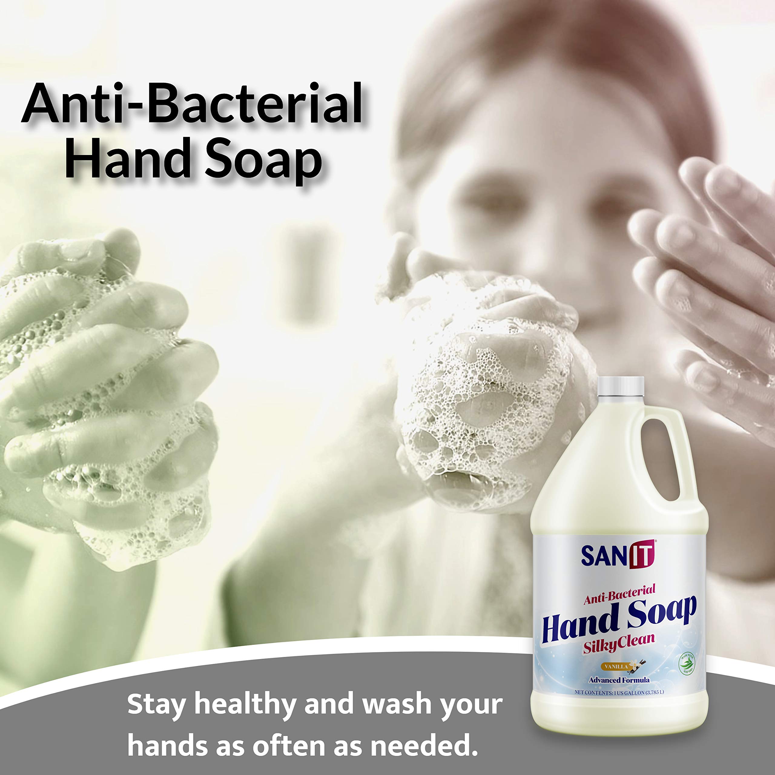 Close-up of Sanit Silky Clean creamy lather lifting dirt gently.