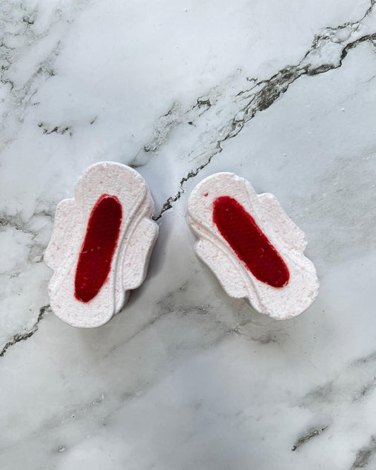 Sanitary Pad Bath Bomb Bloody Pad fragrance close-up with lavender and citrus scents.