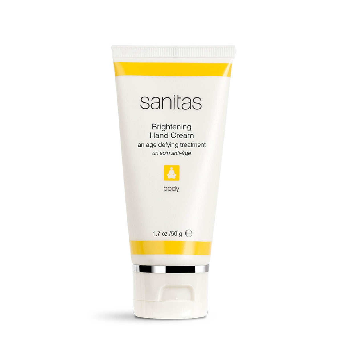 Sanitas Brightening Hand Cream bottle with vitamin C formula for daily care.