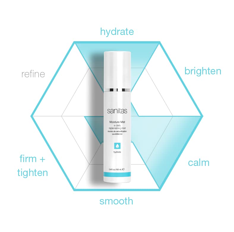 Sanitas Moisture Mist pump-dispense closeup highlights a fine mist