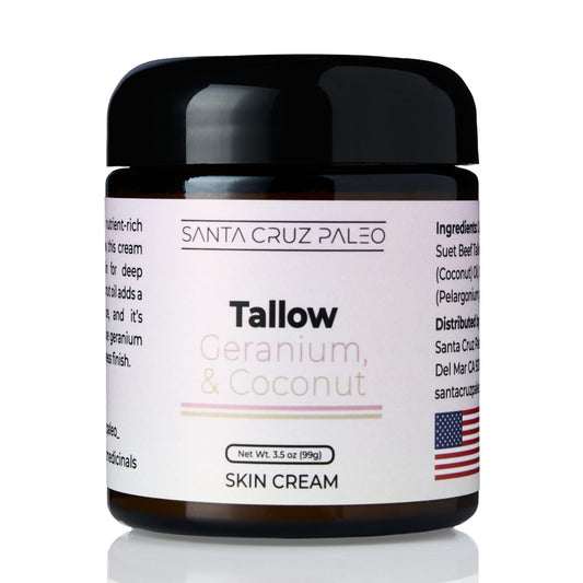 Santa Cruz Paleo geranium and coconut moisturizer jar for deep hydration.